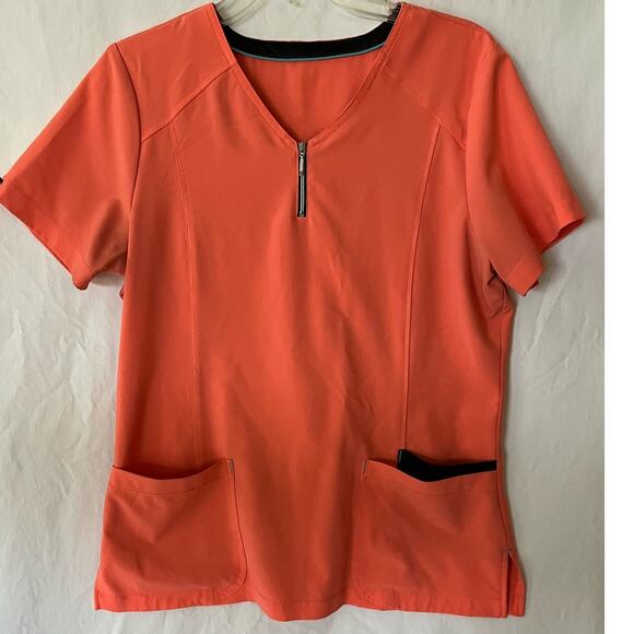 Scrubstar Women's Orange Scrub Top Medium Zipper Neckline Workwear - Picture 1 of 8